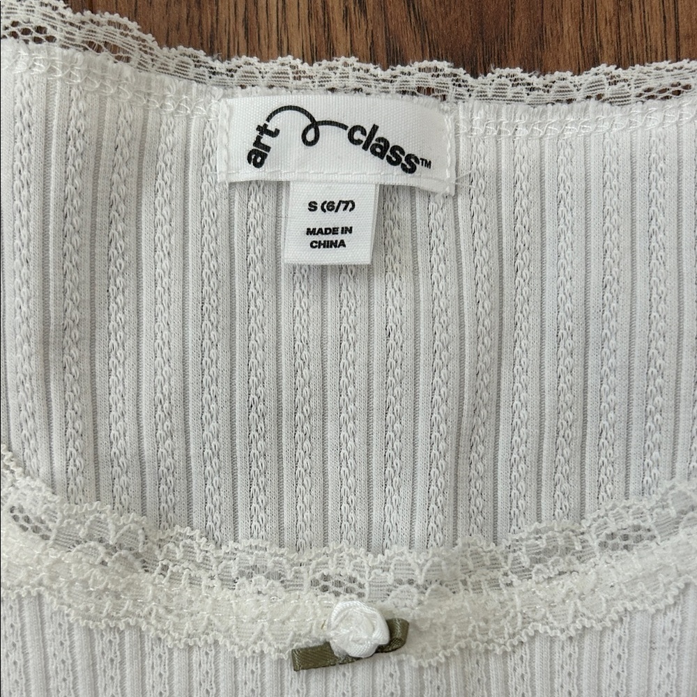 Target art class Girls White Ribbed Long Sleeve Top with Lace Trim - Picture 2 of 2